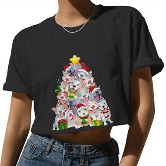 Christmas Pitbull Pajama Shirt Tree Dog Dad Mom Xmas Women Cropped T-shirt - Monsterry AU