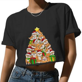 Christmas Shiba Inu Pajama Shirt Tree Dog Dad Mom Xmas Women Cropped T-shirt - Monsterry