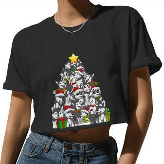 Christmas Siberian Husky Pajama Shirt Tree Dog Xmas Women Cropped T-shirt - Monsterry CA