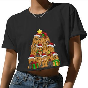 Christmas Yorkshire Terrier Pajama Shirt Tree Dog Xmas Women Cropped T-shirt - Monsterry AU