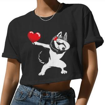 Dabbing Husky Valentine's Day Boys Girls Women Cropped T-shirt - Monsterry UK