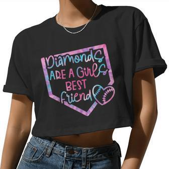 Diamonds Are A Girls Best Friend Baseball Softball Mom Women Cropped T-shirt - Monsterry