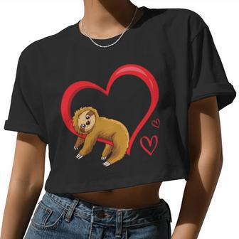 Heart Sloth Love Valentines Day Sloth Boys Girls Shirt Women Cropped T-shirt - Monsterry