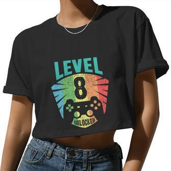 Level 8 Unlocked 8Th Birthday Girl Women Cropped T-shirt - Monsterry