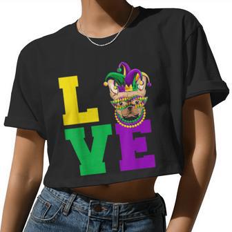 Mardi Gras Dog Apparel French Bull Dog Love Mom Dad Women Cropped T-shirt - Monsterry