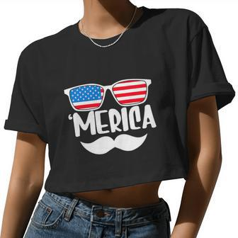 Merica Sunglasses 4Th Of July Usa Flag Women Cropped T-shirt - Monsterry