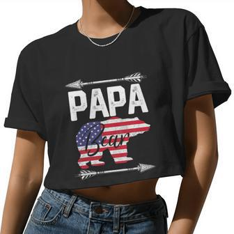 Papa Bear American Flag 4Th Of July Women Cropped T-shirt - Monsterry