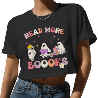 Read More Books Halloween Ghost Teacher Book Lovers Women Cropped T-shirt - Monsterry CA