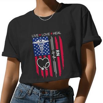 Rn Nurse Us Flag For 4Th Of July Women Cropped T-shirt - Monsterry AU