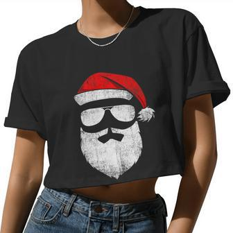 Santa Claus Face Sunglasses With Hat Beard Christmas V2 Women Cropped T-shirt - Monsterry UK