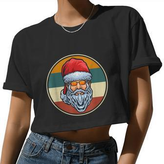 Santa Claus Face Sunglasses With Hat Beard Christmas Vintage Retro Women Cropped T-shirt - Monsterry AU
