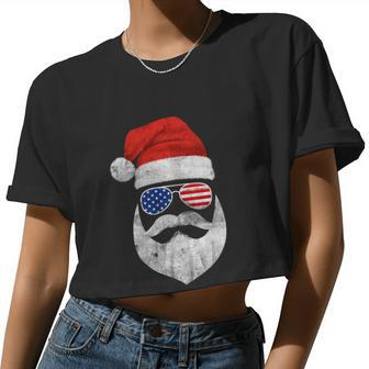 Santa Claus Face Sunglasses With Hat Beard Christmas Women Cropped T-shirt - Monsterry AU