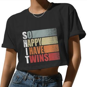 Shit So Happy I Have Twins Vintage Retro Mom Dad Women Cropped T-shirt - Monsterry