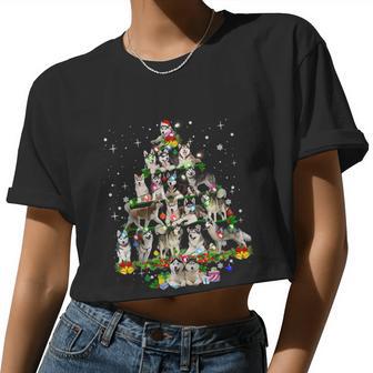 Siberian Husky Christmas Tree Xmas Dog Dad Mom Tshirt Women Cropped T-shirt - Monsterry DE