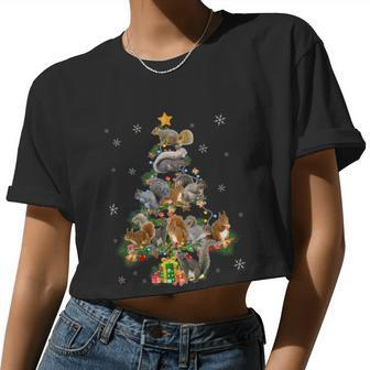 Squirrel Christmas Tree Squirrel Lover Xmas Tshirt Women Cropped T-shirt - Monsterry