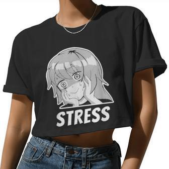Stress And Anxious Expression Face Girl Manga Meme Women Cropped T-shirt - Monsterry DE