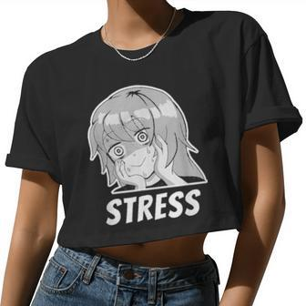 Stress And Anxious Expression Face Girl Manga Meme Women Cropped T-shirt - Monsterry UK