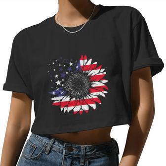 Sunflower 4Th Of July Women American Flag Women Cropped T-shirt - Monsterry DE