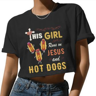 Watercolor Girl Run On Jesus And Hot Dogs Women Cropped T-shirt - Monsterry DE