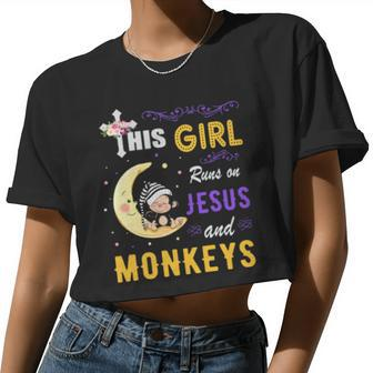 Watercolor Girl Run On Jesus And Monkeys Women Cropped T-shirt - Monsterry DE