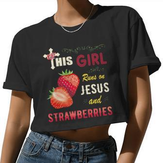 Watercolor Girl Run On Jesus And Strawberries Women Cropped T-shirt - Monsterry CA