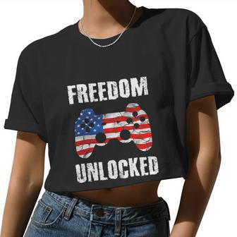Gamer 4Th Of July Freedom Unlocked Video Games Women Cropped T-shirt - Monsterry UK