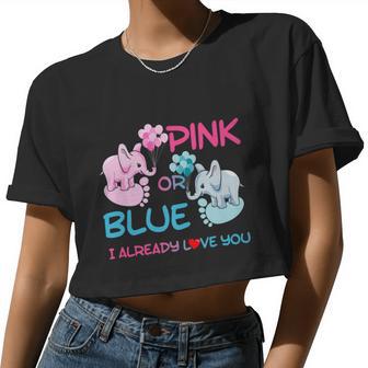 Gender Reveal Pink Or Blue Boy Or Girl Party Supplies Family Women Cropped T-shirt - Monsterry UK