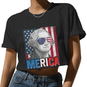 George Washington 4Th Of July Merica Men Women American Flag Women Cropped T-shirt - Monsterry AU