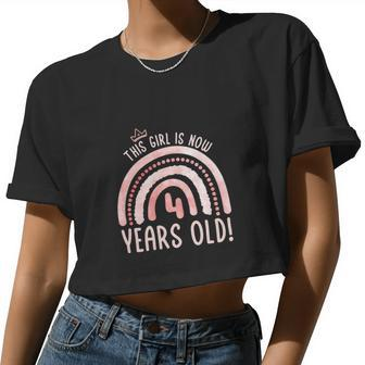 This Girl Is 4 Years Old 4Th Birthday Fourth Birthday Women Cropped T-shirt - Monsterry