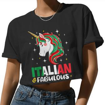 Girl Italian Italy Flag Unicorn Women Women Cropped T-shirt - Monsterry UK