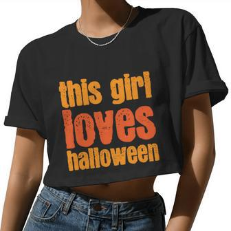 This Girl Loves Halloween Halloween Quote Women Cropped T-shirt - Monsterry UK