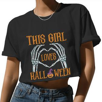 This Girl Loves Halloween Pumpkin Witch Hat Halloween Quote Women Cropped T-shirt - Monsterry AU