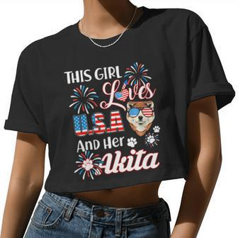 Girl Loves Usa And Akita Dog 4Th Of July Women Cropped T-shirt - Monsterry UK
