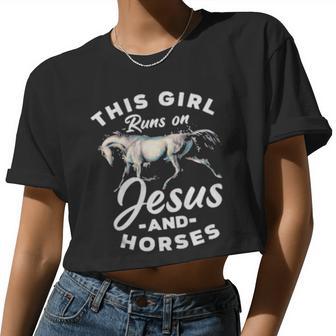 This Girl Runs On Jesus And Horses Christian Horse Rider Women Cropped T-shirt - Monsterry DE