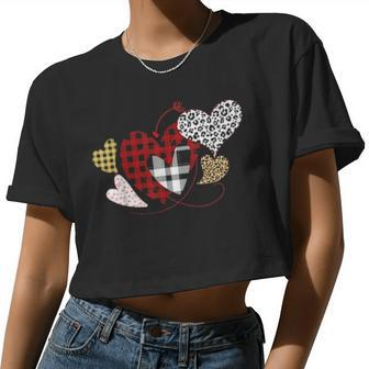 Girls Valentines Day Hearts Love Leopard Plaid Women Cropped T-shirt - Monsterry UK