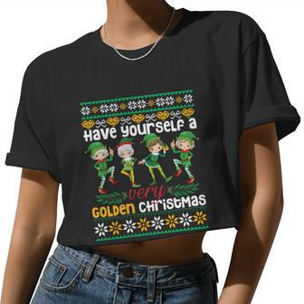 Golden Christmas Elf Matching Family Group Christmas Party Pajama Women Cropped T-shirt - Monsterry