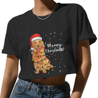 My Golden Retriever Merry Christmas Tree Lights Santa Pajama Women Cropped T-shirt - Monsterry CA
