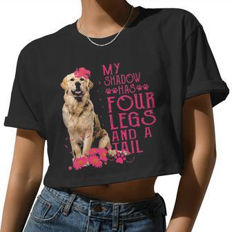 Golden Retriever My Shadow Has Four Legs And A Tail Flower Women Cropped T-shirt - Monsterry AU