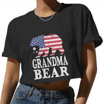 Grandma Bear Patriotic Flag 4Th Of July Women Cropped T-shirt - Monsterry DE
