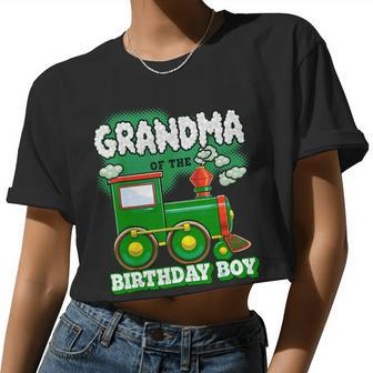 Im Grandma Of The Birthday Boy Train Birthday Party Supply Women Cropped T-shirt - Monsterry