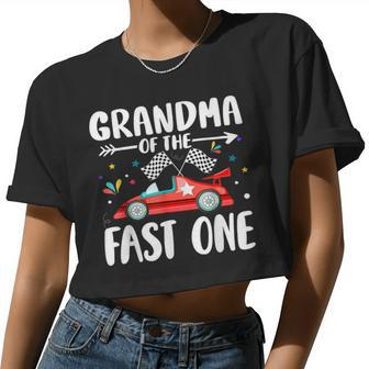 Grandma Of The Fast One Birthday 1St Race Car Family Party Women Cropped T-shirt - Monsterry UK