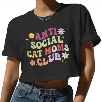 Groovy Retro Anti Social Cat Moms Club Mother's Day Women Cropped T-shirt - Monsterry