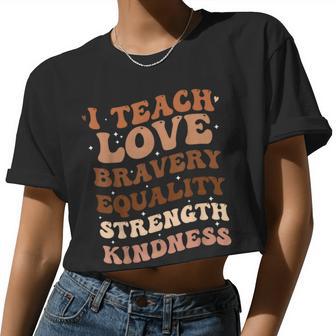 Groovy I Teach Black History Month Melanin African Teacher Women Cropped T-shirt - Monsterry DE