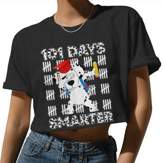 Happy 101 Days School Cute Dog 100 Days Smarter Teacher Women Cropped T-shirt - Monsterry UK