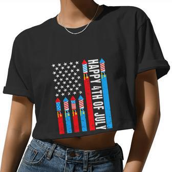 Happy 4Th Of July American Flag Fireworks V2 Women Cropped T-shirt - Monsterry