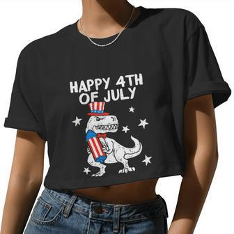 Happy 4Th Of July Cute Trex Dinosaur Usa Flag Women Cropped T-shirt - Monsterry DE