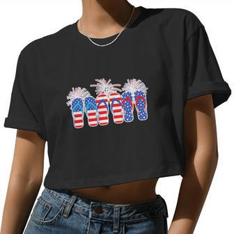 Happy 4Th Of July Flip Flops American Flag Women Cropped T-shirt - Monsterry