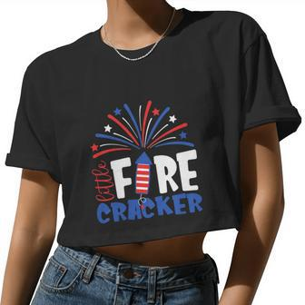 Happy 4Th Of July Little Firecracker Patriotic American Flag Women Cropped T-shirt - Monsterry