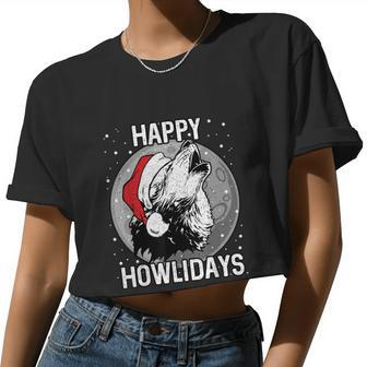 Happy Howlidays Shirt Christmas Wolf Women Cropped T-shirt - Monsterry