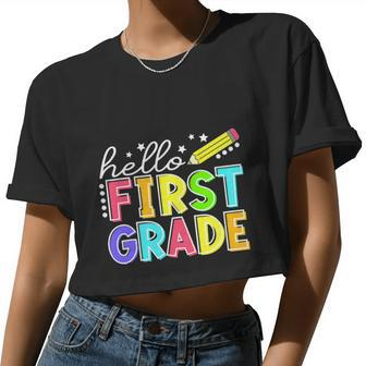 Hello First Grade Team 1St Grade Back To School Teacher Women Cropped T-shirt - Monsterry